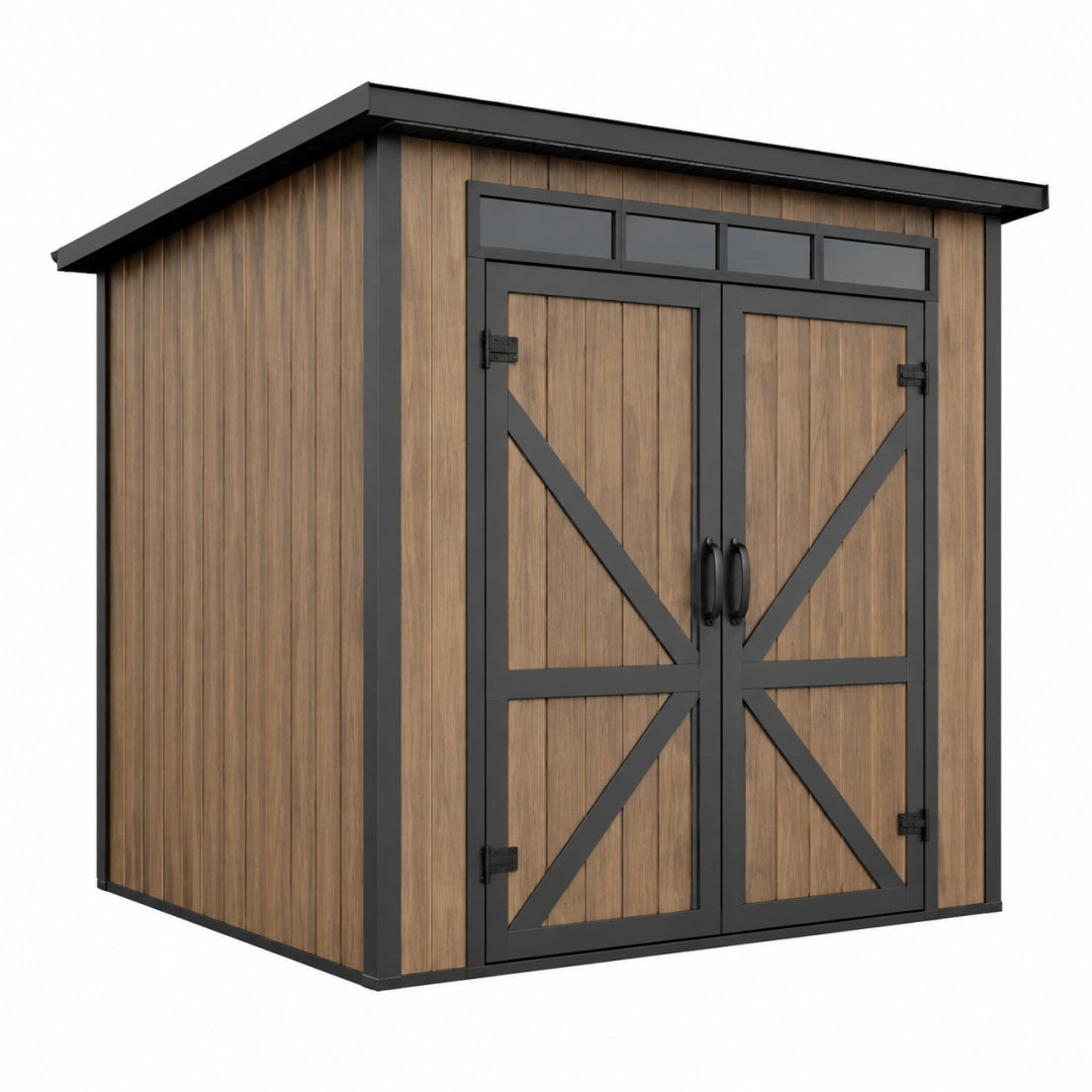 Abri de jardin 213 x 130 x 185 cm en acier brun et noir à double porte style moderne