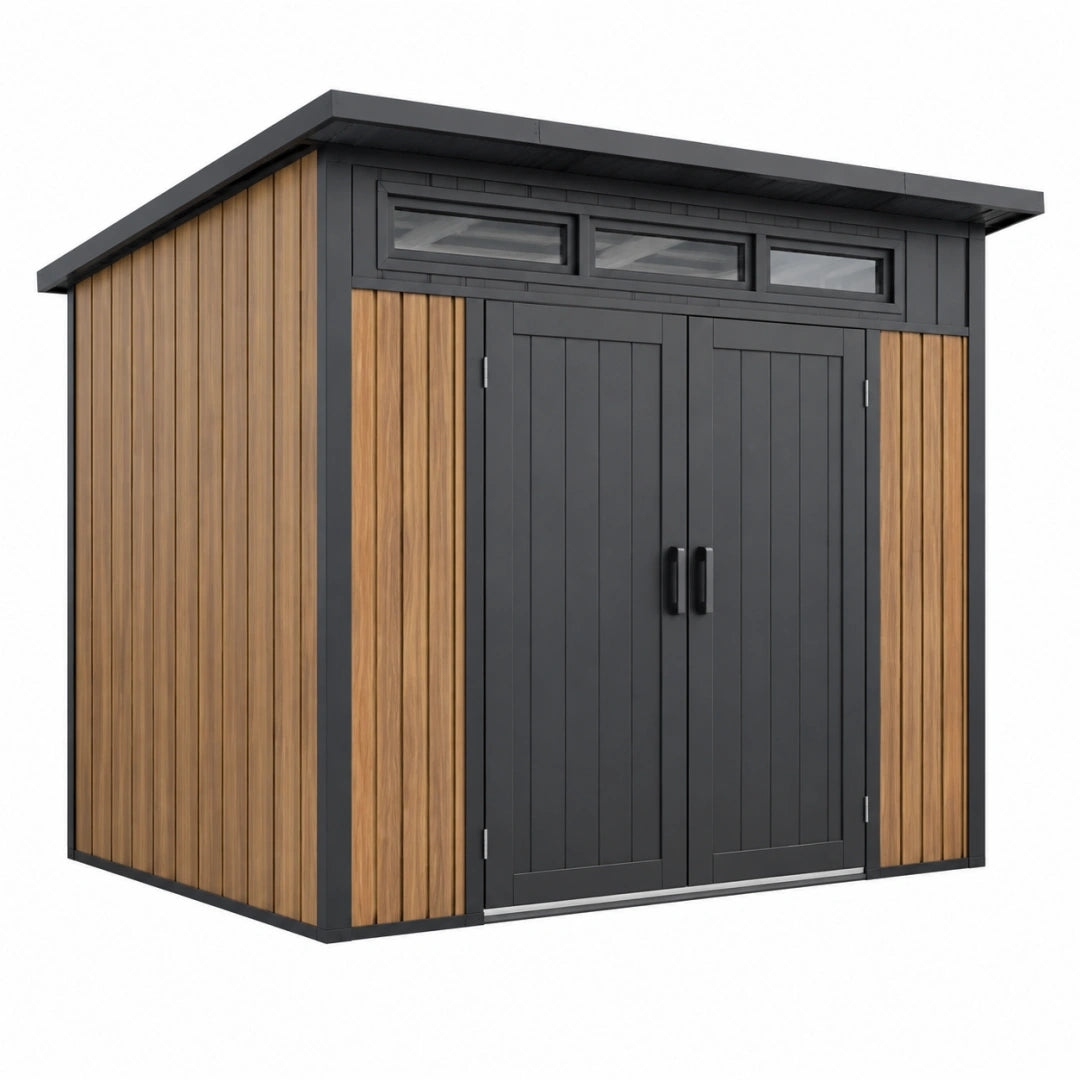 Abri de jardin 200 x 120 x 200 cm en métal noir et bois pour rangement extérieur moderne