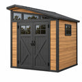 Abri de jardin 300 x 200 x 230 cm bois brun métal noir portes doubles toit incliné
