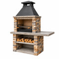 Barbecue de jardin 120 x 70 x 220 cm en pierre et acier noir avec cheminée et grille