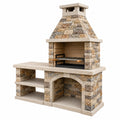Barbecue fixe 160 x 70 x 220 cm en pierre beige style rustique avec grille