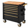 Servante d'atelier 86 x 46 x 96 cm en acier noir avec plateau en bambou et 7 tiroirs mobile