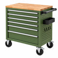 Servante d'atelier 77 x 46 x 96 cm en acier vert avec plateau en bois et 7 tiroirs mobile