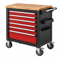 Servante d atelier 80 x 45 x 95 cm en acier noir rouge avec plateau en bois et 7 tiroirs