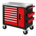 Servante d'atelier 85 x 46 x 96 cm en acier rouge et noir avec 7 tiroirs et rangement mobile