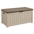 Coffre de rangement extérieur 120 x 55 x 60 cm en plastique beige et brun effet bois avec couvercle