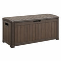 Coffre de rangement extérieur 120 x 56 x 63 cm en résine brun effet bois avec couvercle