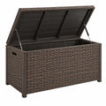 Coffre de rangement extérieur 120 x 50 x 60 cm en résine tressée marron avec couvercle à vérins