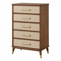 Commode 80 x 40 x 110 cm en bois marron et beige à 5 tiroirs style rétro