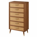 Commode à 6 tiroirs 80 x 40 x 140 cm bois brun cannage naturel style rétro