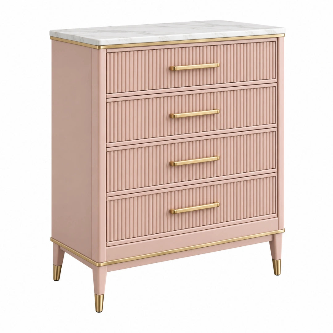 Commode 80 x 42 x 95 cm rose en bois d'ingénierie à 4 tiroirs style contemporain