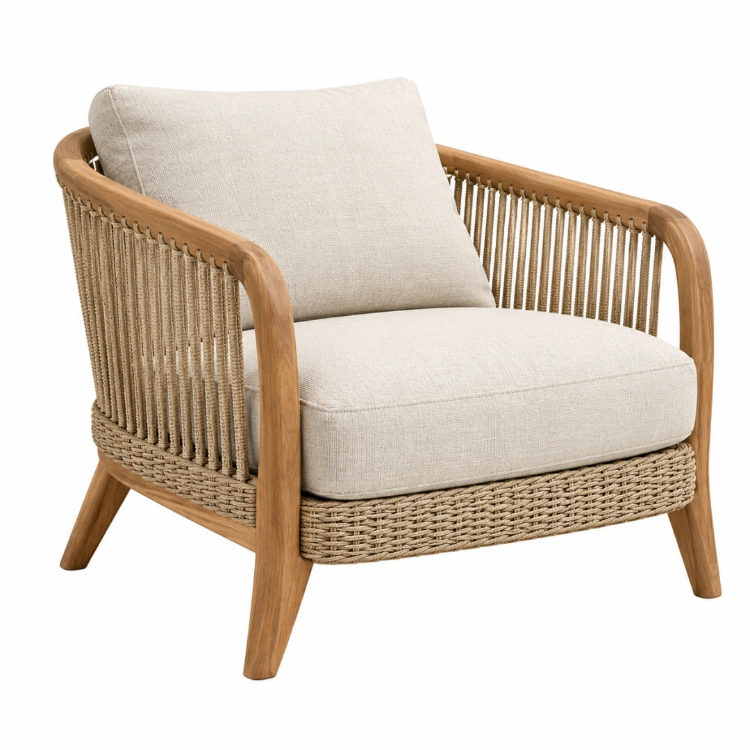 Fauteuil 76 x 82 x 84 cm en bois et corde tressée beige style naturel