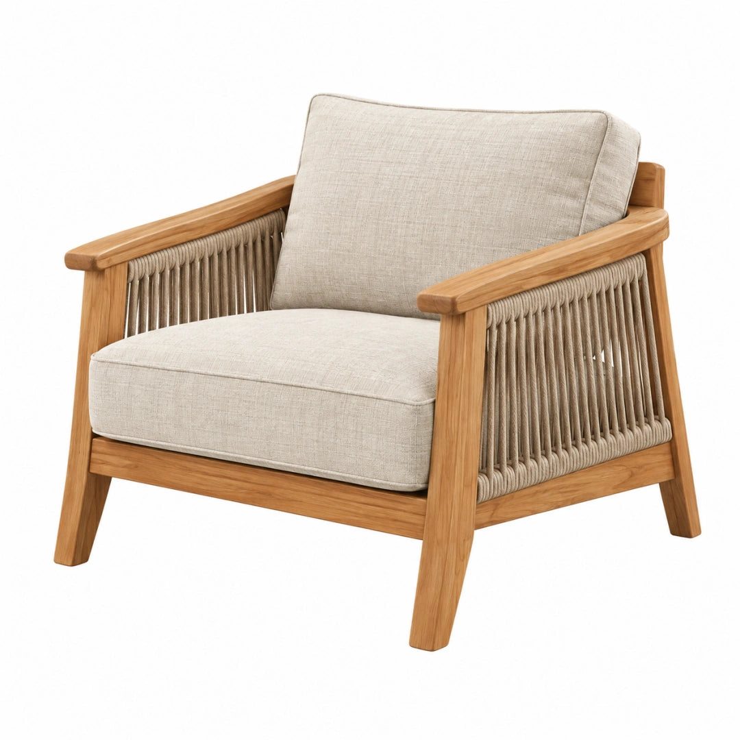 Fauteuil 80 x 75 x 80 cm en bois naturel et corde beige style contemporain