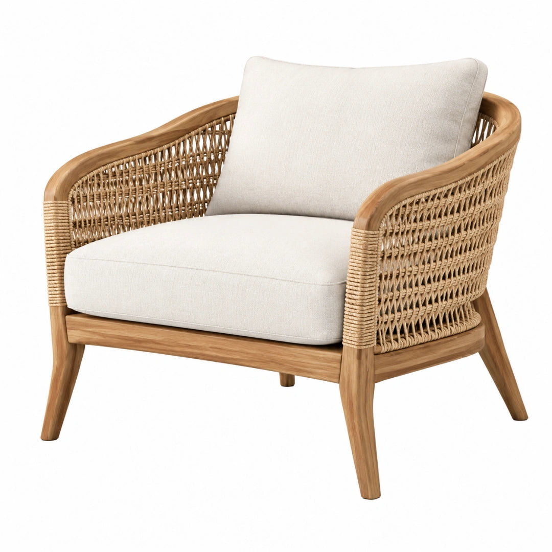 Fauteuil 82 x 76 x 78 cm en bois et fibres tressées naturel écru pour intérieur style bohème