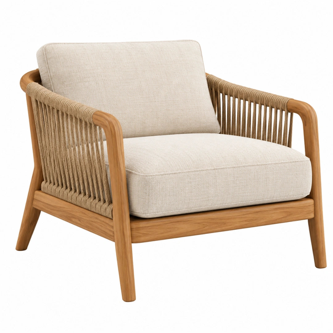 Fauteuil 80 x 78 x 80 cm en bois et corde beige style naturel