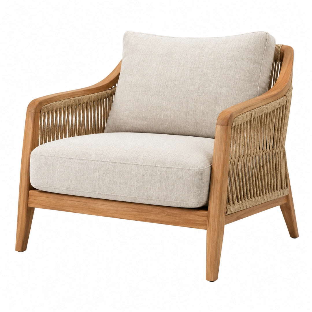Fauteuil 76 x 78 x 82 cm en bois naturel et corde tressée beige style bohème