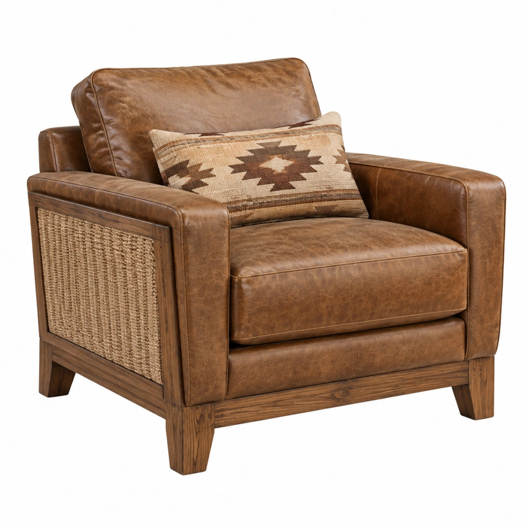Fauteuil 95 x 90 x 85 cm brun aspect cuir bois tressé style rustique