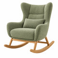 Fauteuil à bascule 75 x 90 x 105 cm en tissu bouclette vert sauge avec structure en bois