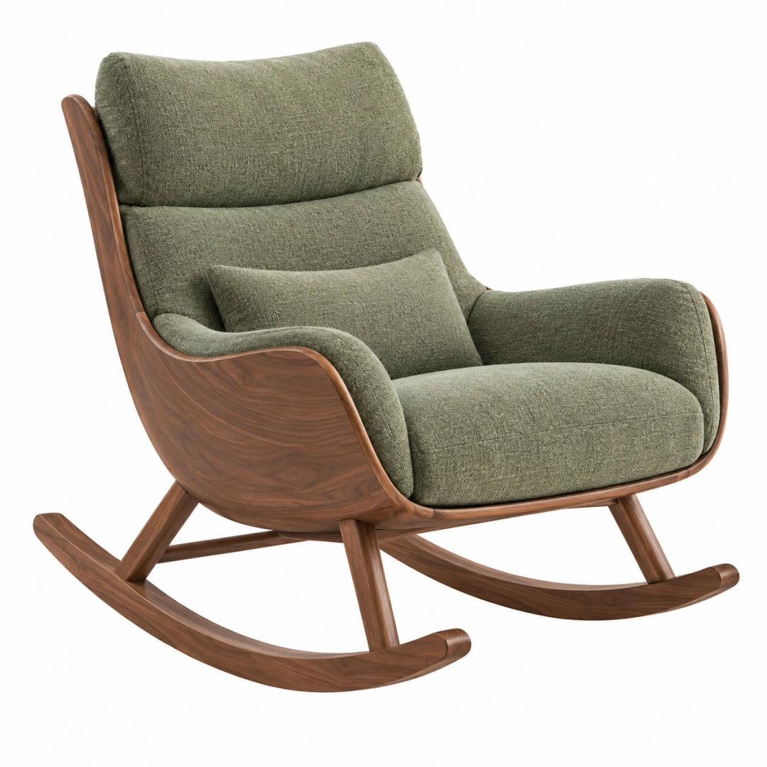 Fauteuil à bascule 100 x 78 x 102 cm en bois et tissu vert pour salon