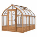 Serre de jardin 300 x 240 x 240 cm en bois naturel avec panneaux transparents et porte battante