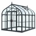 Serre de jardin 300 x 240 x 250 cm en métal noir et panneaux transparents - style victorien avec double porte et lucarne