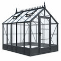 Serre de jardin 300 x 240 x 280 cm en métal noir et panneaux transparents style classique avec lucarnes