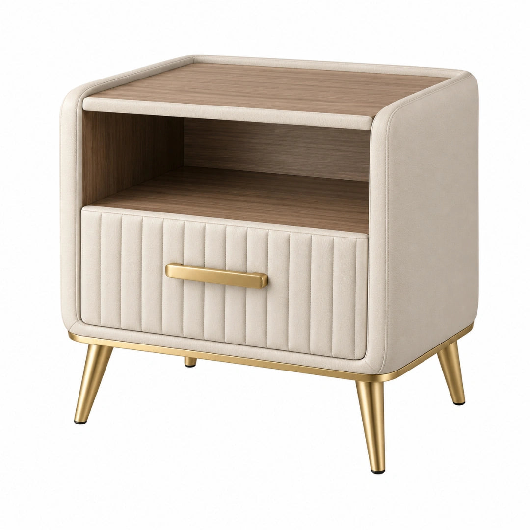 Table de chevet 50 x 40 x 60 cm en bois beige avec tiroir style contemporain