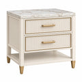Table de chevet 60 x 45 x 65 cm blanche et dorée avec 2 tiroirs style contemporain