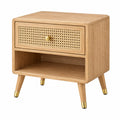 Table de chevet 45 x 40 x 55 cm en bois naturel et cannage style rétro avec tiroir et niche