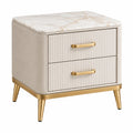 Table de chevet 50 x 45 x 55 cm beige et doré à 2 tiroirs style contemporain