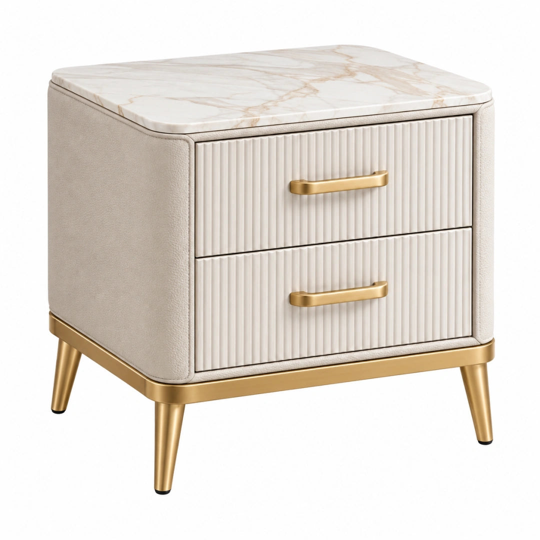 Table de chevet 50 x 45 x 55 cm beige et doré à 2 tiroirs style contemporain