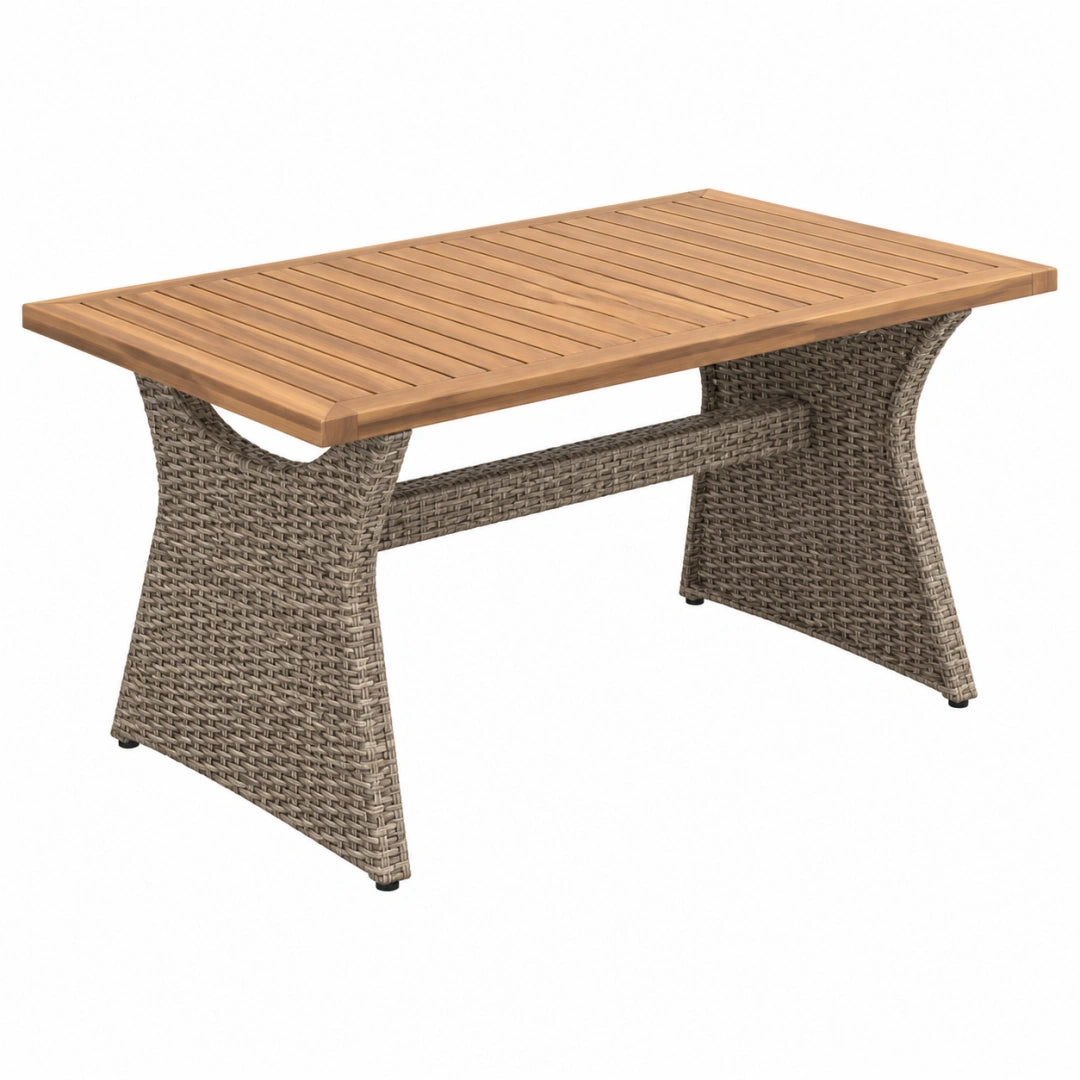 Table de jardin rectangulaire 150 x 90 x 75 cm en bois et résine tressée marron style naturel
