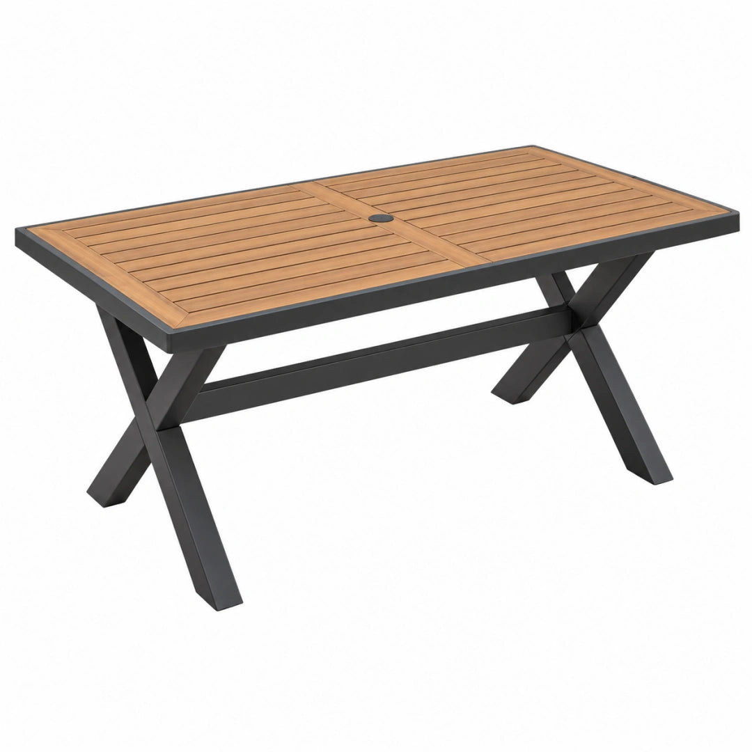 Table de jardin 180 x 90 x 75 cm en bois et métal noir style industriel