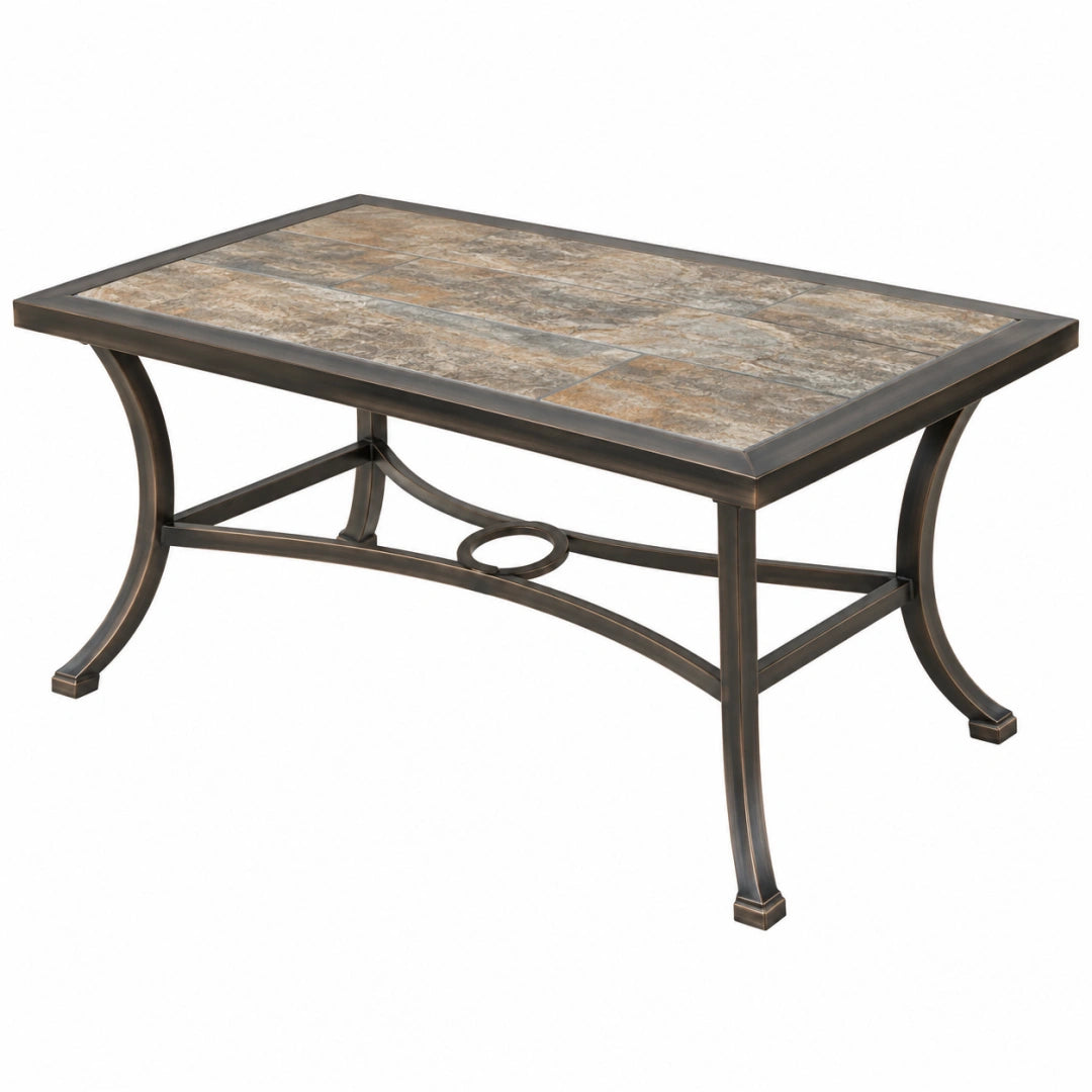 Table de jardin 152 x 91 x 74 cm métal et céramique marron style classique