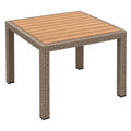 Table de jardin 100 x 100 x 74 cm en résine tressée grise et bois style contemporain
