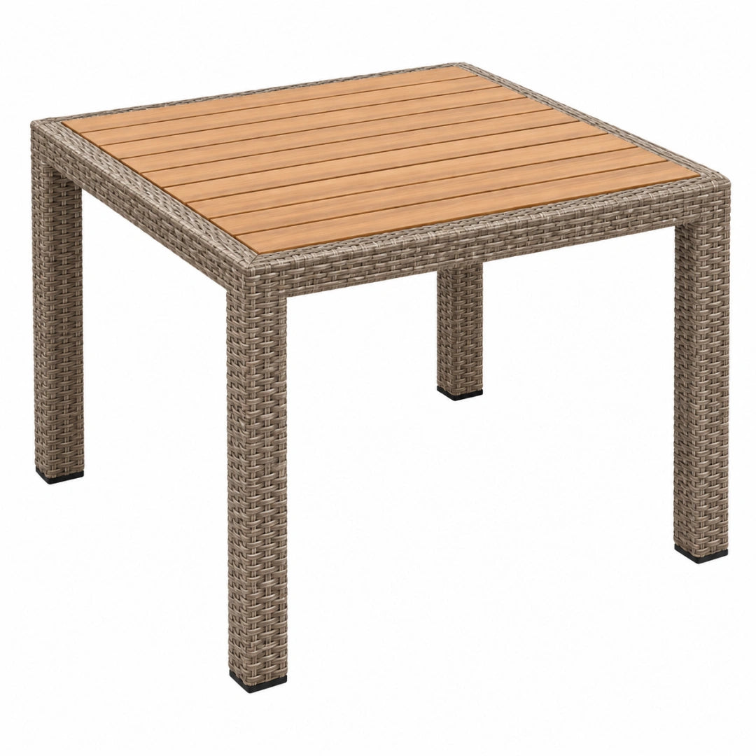 Table de jardin 100 x 100 x 74 cm en résine tressée grise et bois style contemporain