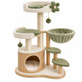 Arbre à chat 60 x 50 x 120 cm en bois sisal et tissu vert crème avec plateformes et niche