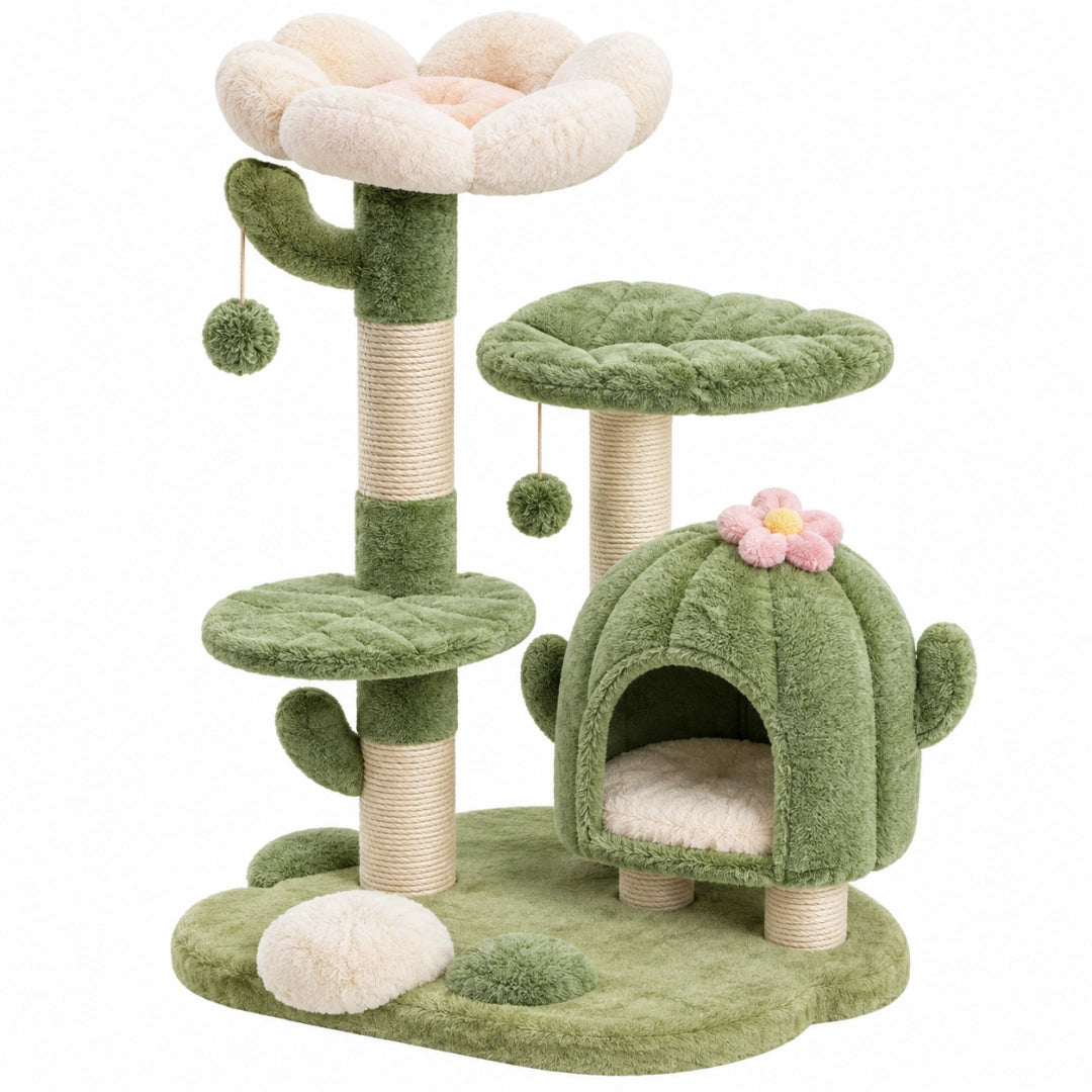 Arbre à chat 60 x 50 x 100 cm en sisal vert avec niches et plateformes