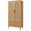 Armoire de rangement 90 x 45 x 180 cm en bois naturel et cannage style vintage