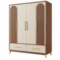 Armoire 120 x 55 x 200 cm en panneaux de bois marron et crème avec 4 portes et 2 tiroirs style contemporain