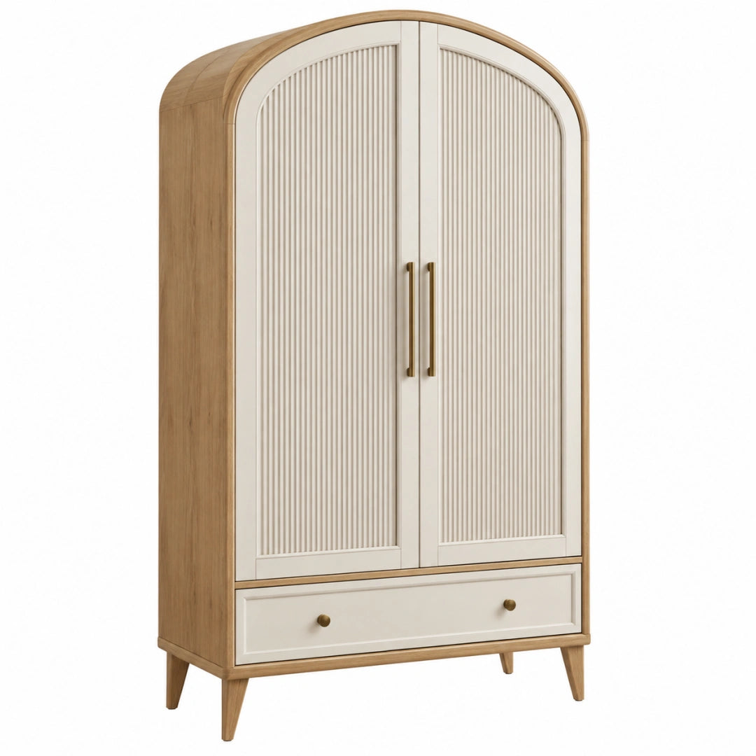 Armoire 100 x 50 x 190 cm en bois beige et blanc à 2 portes avec tiroir style contemporain