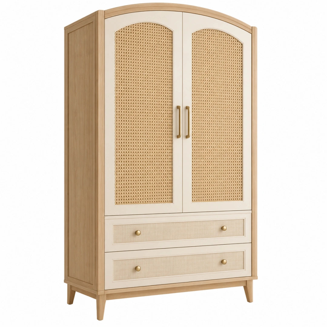 Armoire 100 x 55 x 190 cm en bois beige avec cannage style naturel