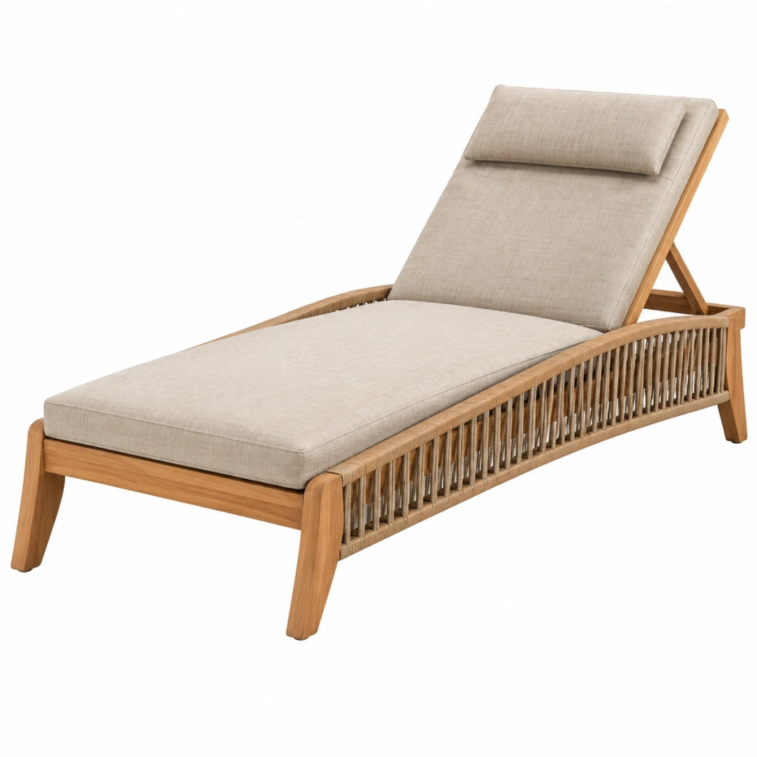 Chaise longue de jardin 200 x 75 x 90 cm en bois beige avec dossier réglable