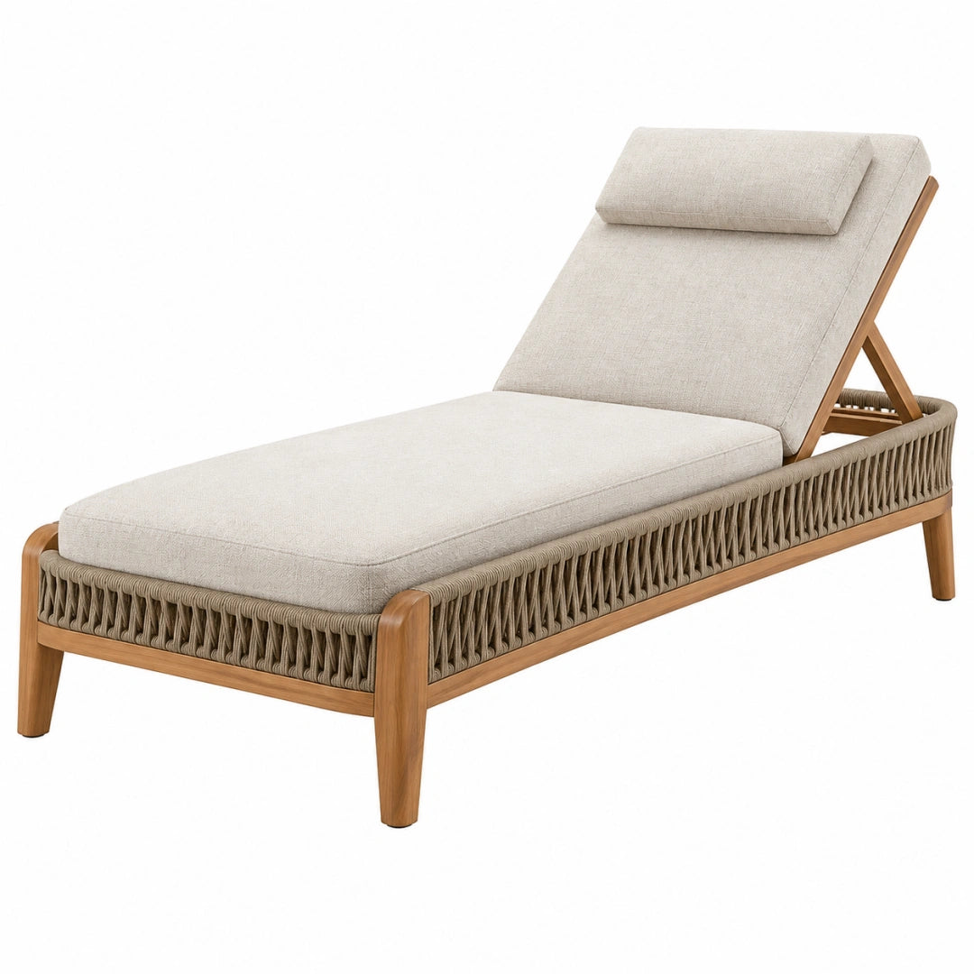 Chaise longue de jardin 200 x 75 cm bois et corde taupe dossier réglable