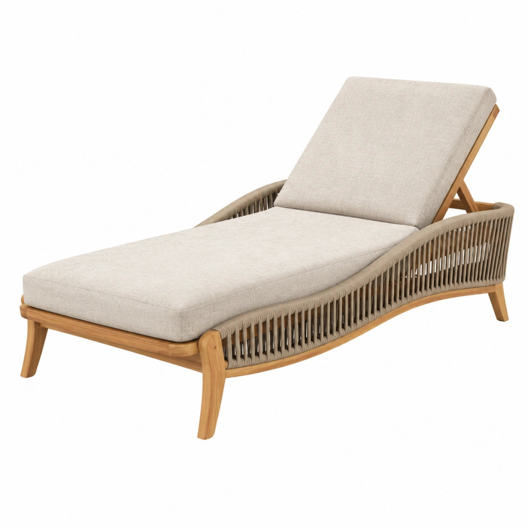 Transat de jardin 200 x 75 x 85 cm en bois et corde tressée beige naturel à dossier inclinable