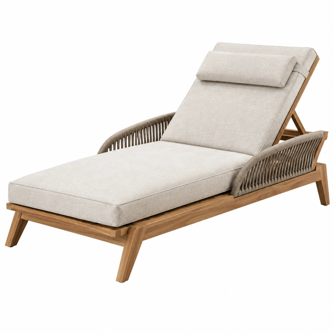 Chaise longue de jardin 200 x 75 cm bois naturel et cordage beige dossier inclinable