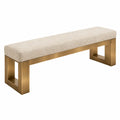 Banc 140 cm en tissu beige et métal doré style contemporain