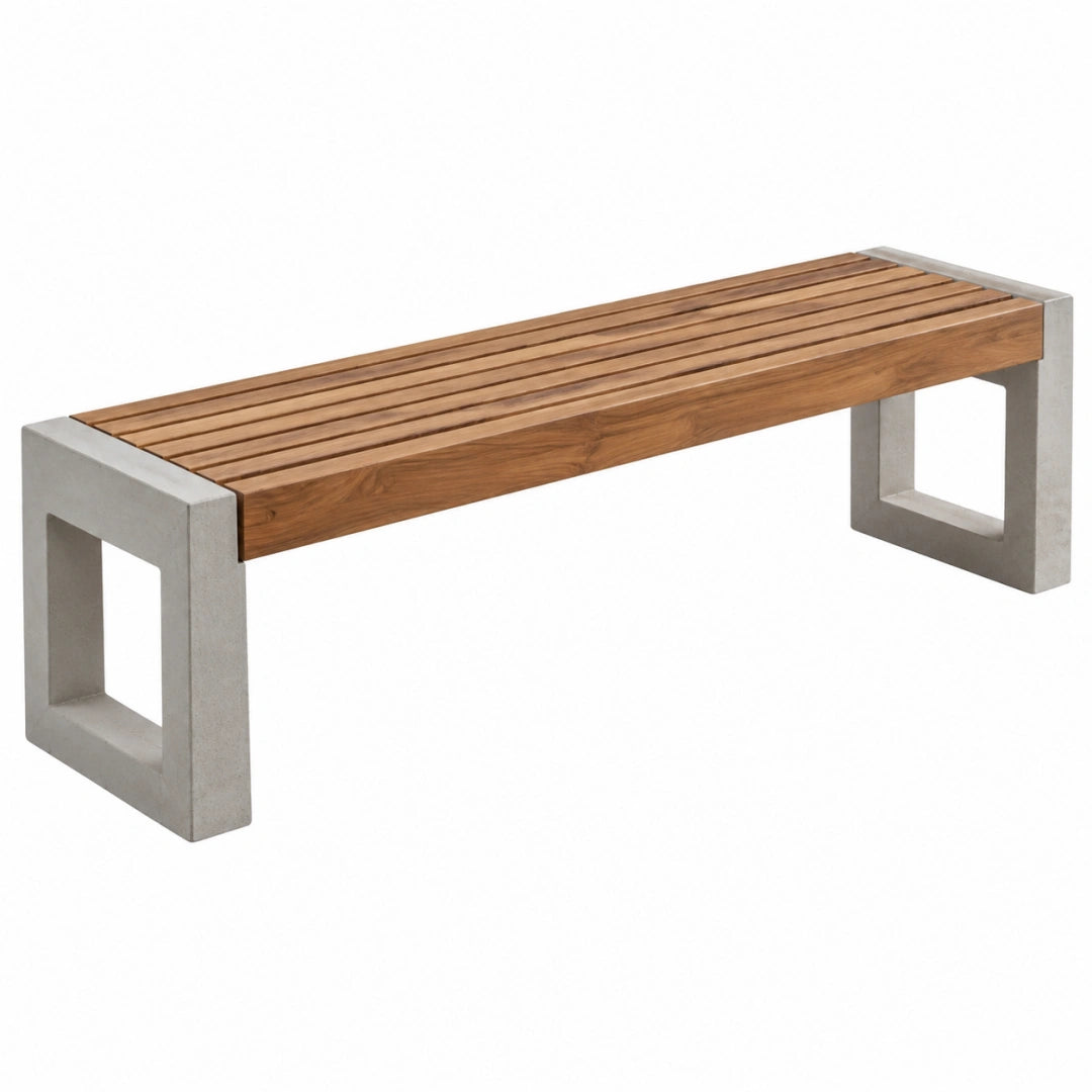 Banc de jardin 180 cm en bois marron et béton gris style contemporain