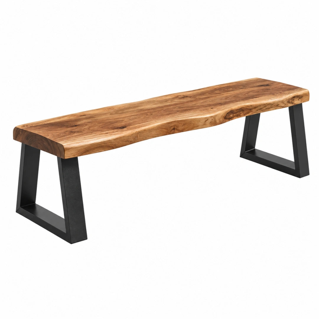 Banc 180 x 40 x 45 cm en bois massif brun et métal noir style industriel