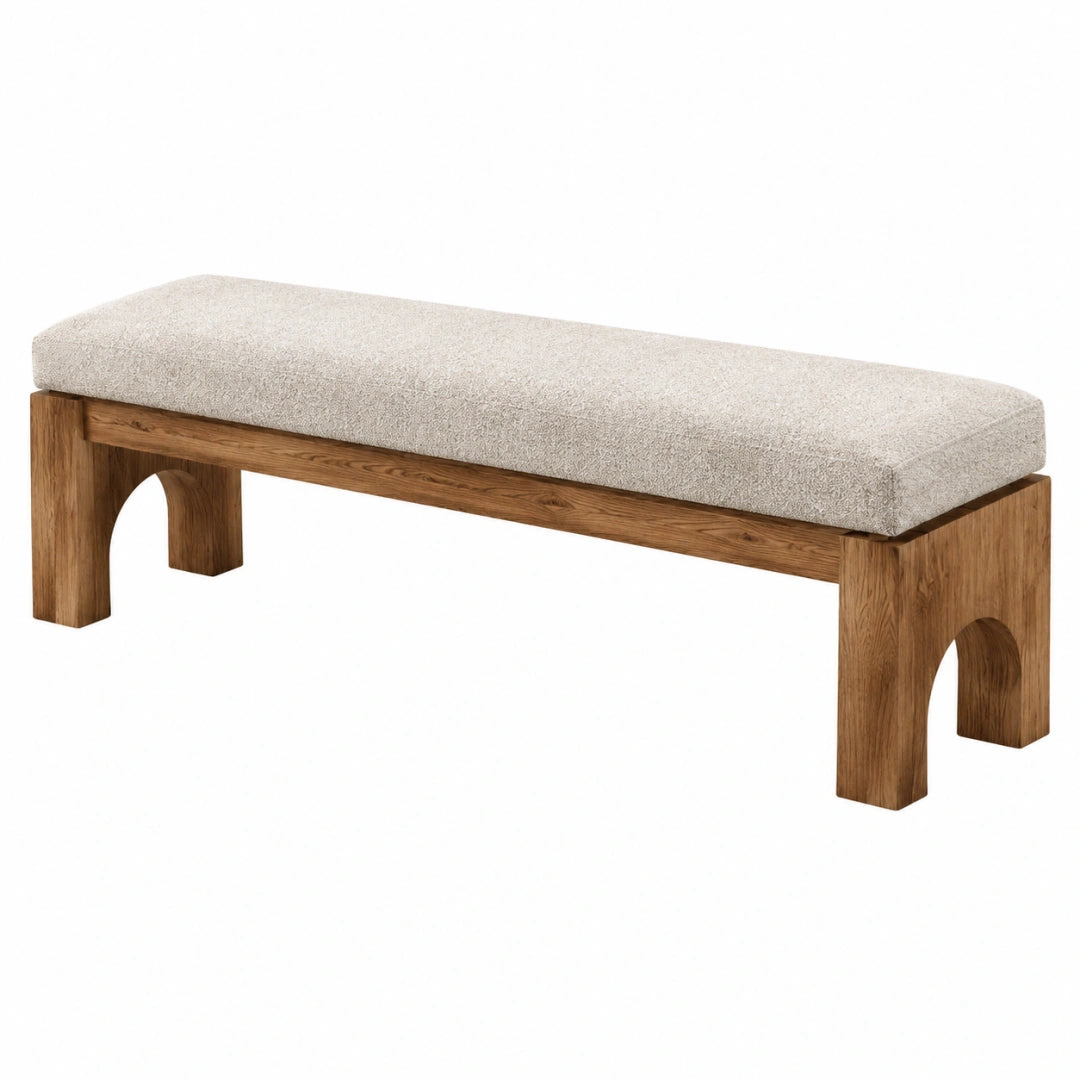 Banc 150 x 40 x 48 cm en bois brun avec assise en tissu beige style contemporain